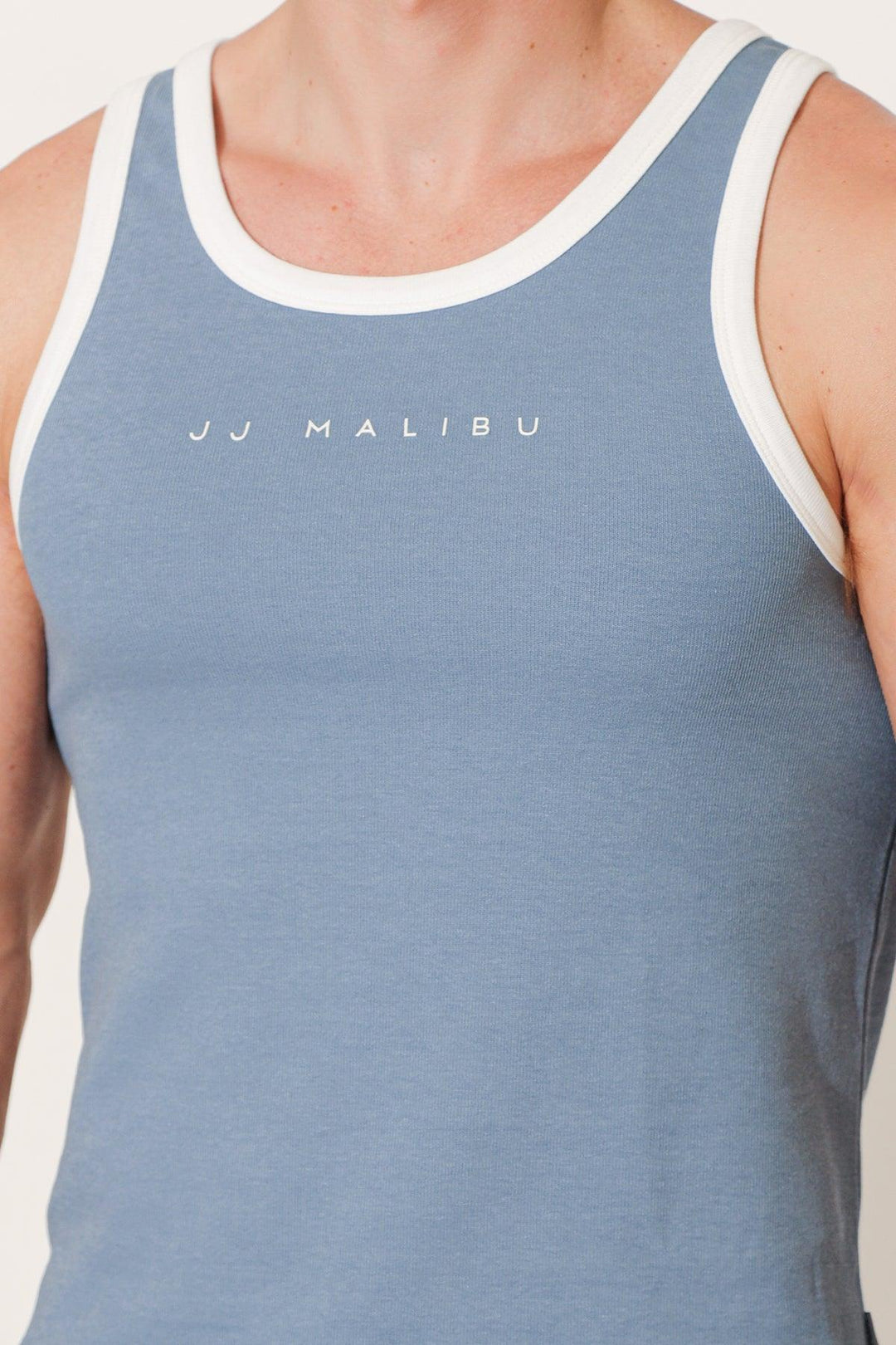 Muscle Fit Ribbed Tank - Blue Logo - JJ Malibu