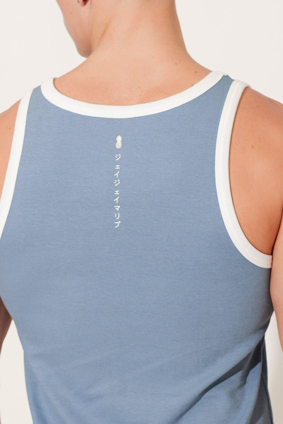 Muscle Fit Ribbed Tank - Blue Logo - JJ Malibu
