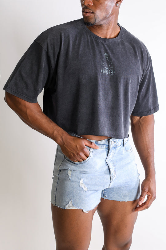 Vintage-Washed Drop-Shoulder Crop Tee - Beefcake