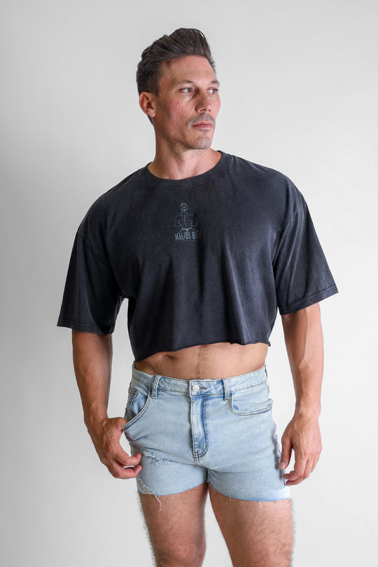 Vintage-Washed Drop-Shoulder Crop Tee - Beefcake