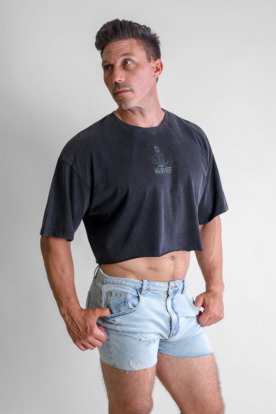 Vintage-Washed Drop-Shoulder Crop Tee - Beefcake